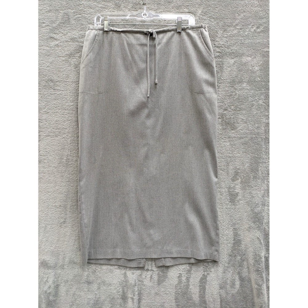 Vintage Midi Pencil Skirt Womens Petite 12P Gray Drawstring Minimalist Modest